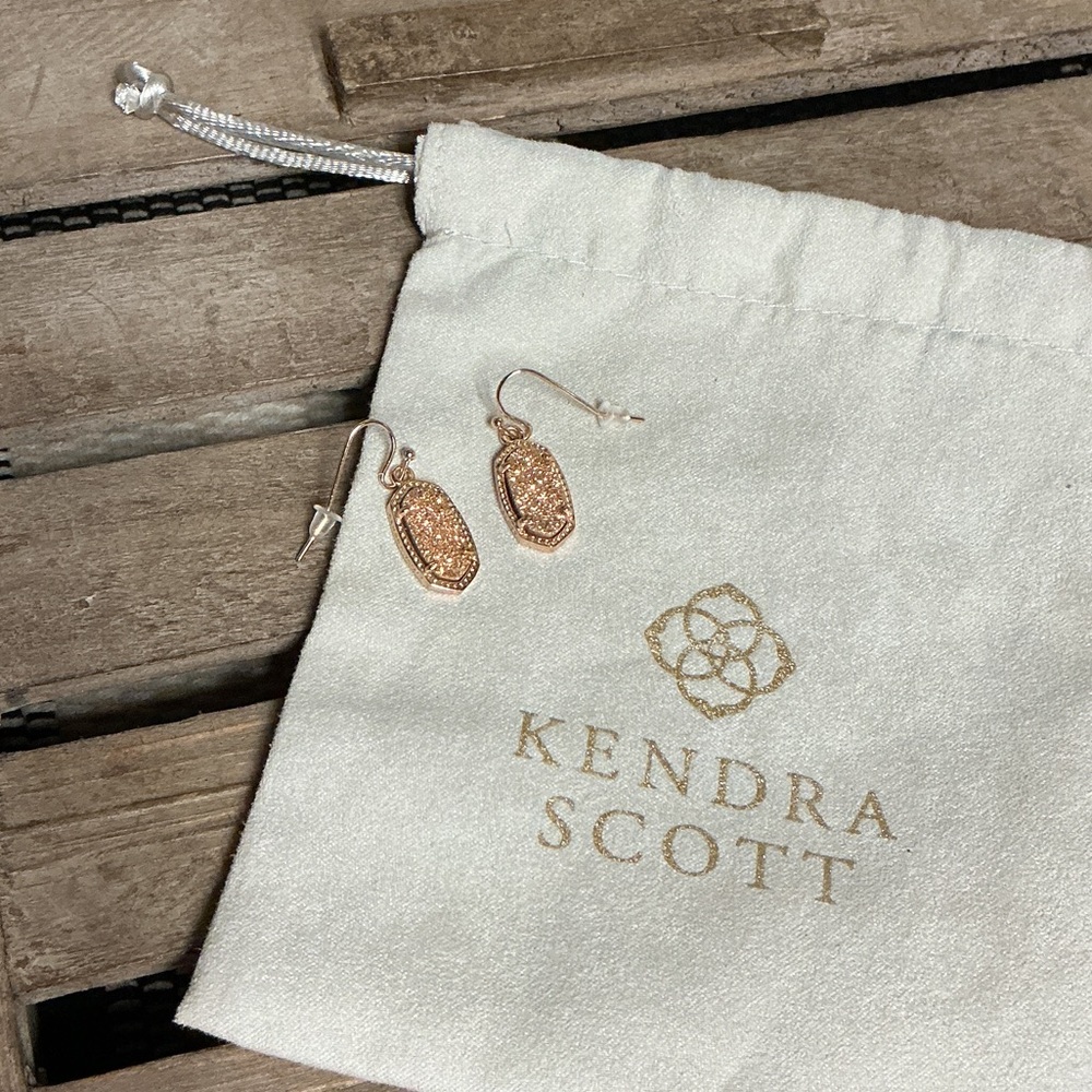 Kendra Scott great shape Lee rose gold crystal druzy gemstone rock drop earrings